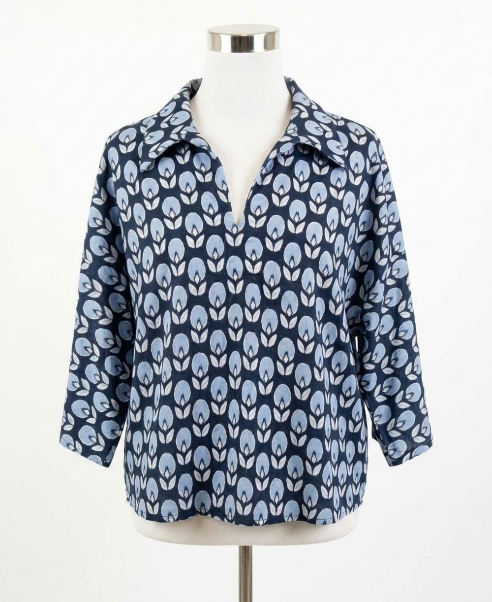 NEW IVY JANE collared popover top in tulip